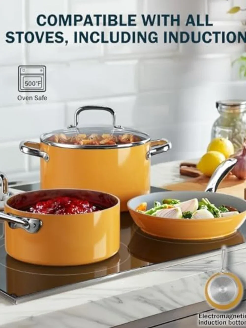 6 Quart Ceramic Nonstick Stock Pot with Lid - Induction Cookware for Cooking